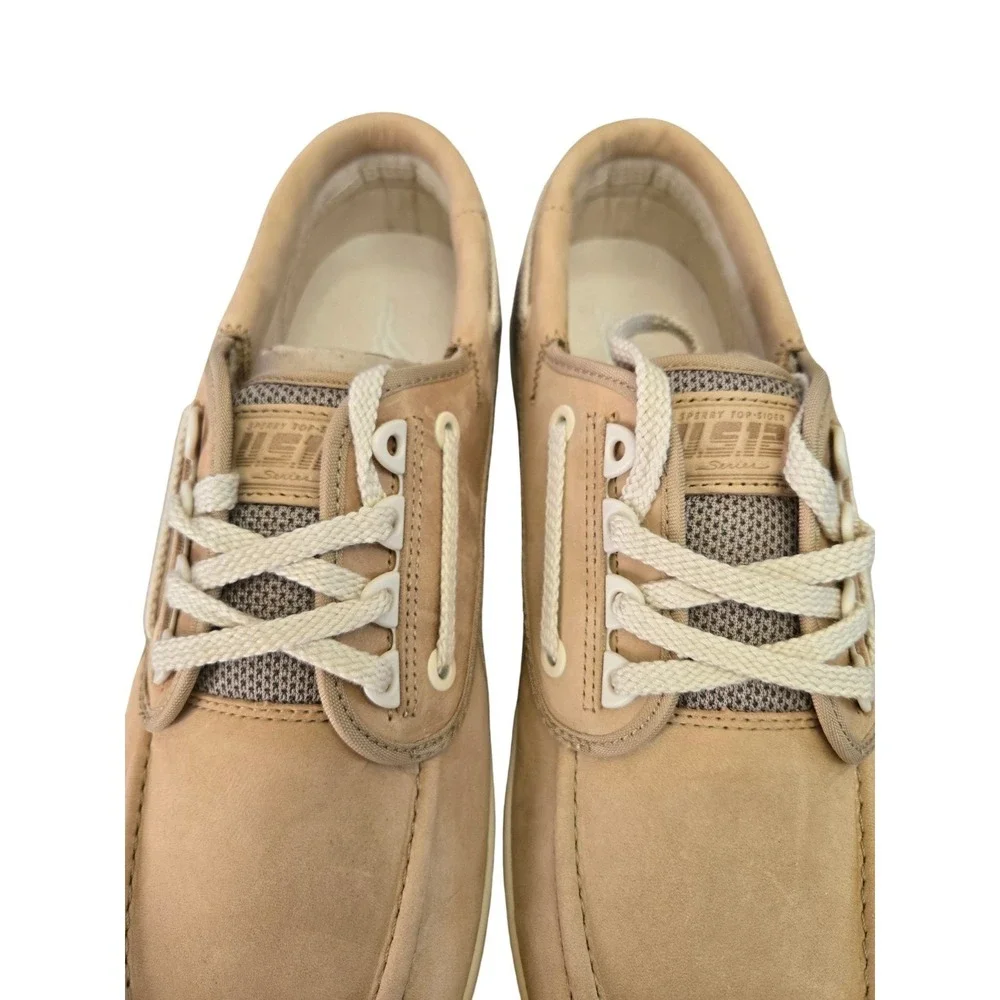 Sperry Top-Sider 2-Eye Men's Boat Shoes Beige Leather Mesh Cream Sole Size 11.5